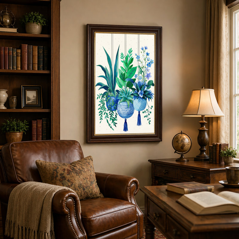 Art mural antique sur toile encadré doré pour le salon, la chambre à coucher, le bureau ou le vestibule - Décoration murale décorative avec suspension botanique