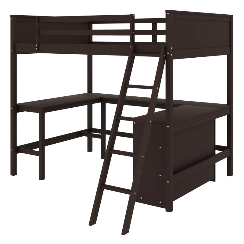 Loft Bed With Shelves,Desk, Espresso, Full