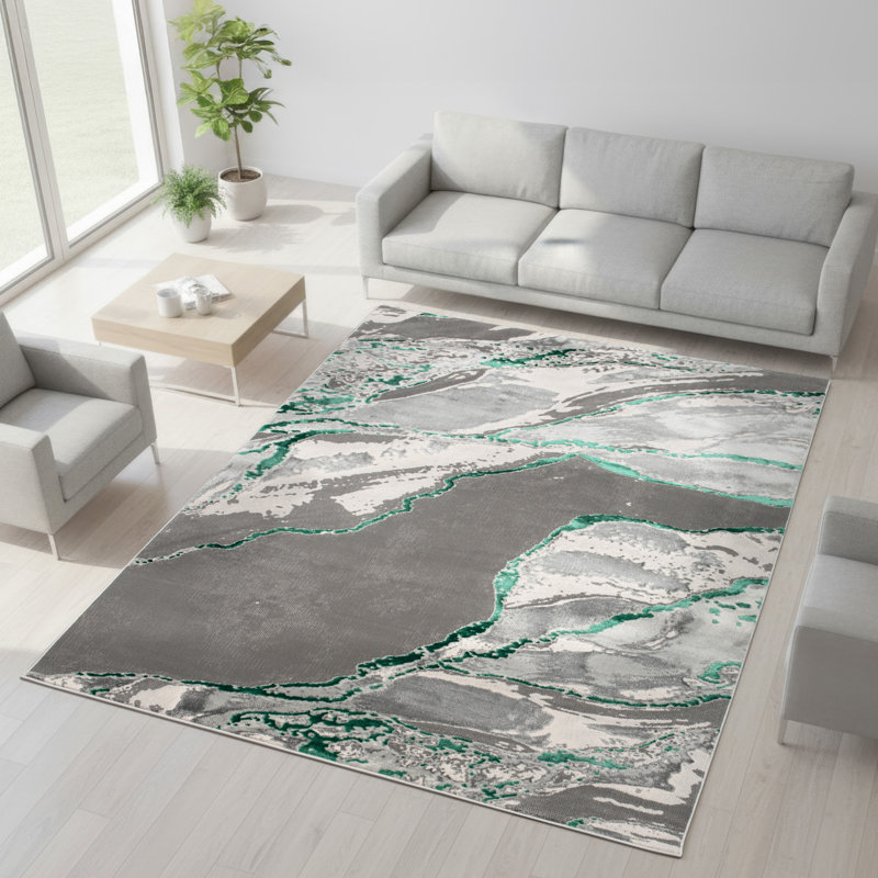 Area Rug, Green, Rectangle 60 x 110 cm