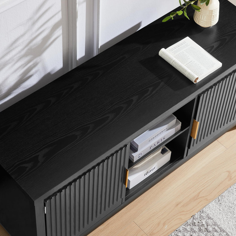 Meuble télé cannelé, console de télévision Mid-Century moderne pour 50 à 55 pouces