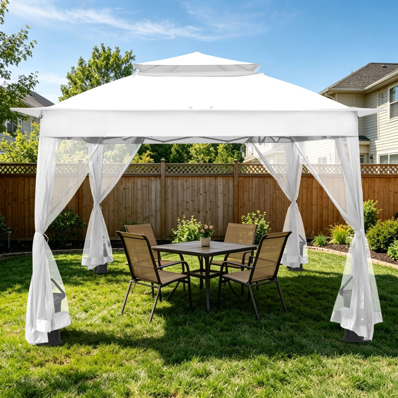 11 pi. L 11 pi. X P 11 pi. D Pavillon de jardin portatif avec filet de fermeture à glissière amovible, Blanc