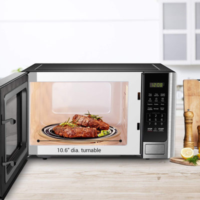 Black+decker Digital Microwave Oven With Turntable Push-button Door, Child Safety Lock, Stainless Steel, 0.9 Cu Ft
