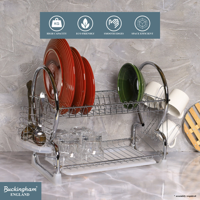 Buckingham Deluxe 2 Tier Chrome Plated Utensil Drainer With Drip Removable Tray 56 cm