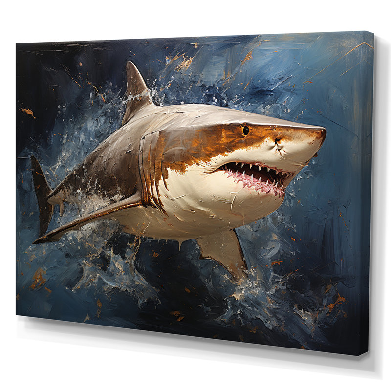Underwater Shark attack I - Shark Large Wall Art, 34" H x 44" W x 1.5" D, Wrapped Canvas