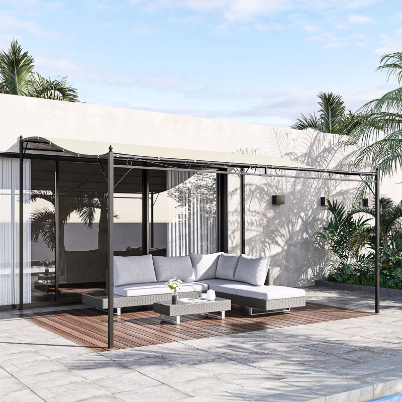 Pergola en acier 10 pi x 13 pi. - Auvent pour patio. Blanc crème, trous de drainage, abri de jardin 13 pi. Structure, auvent. Block. Pour le jardin, blanc
