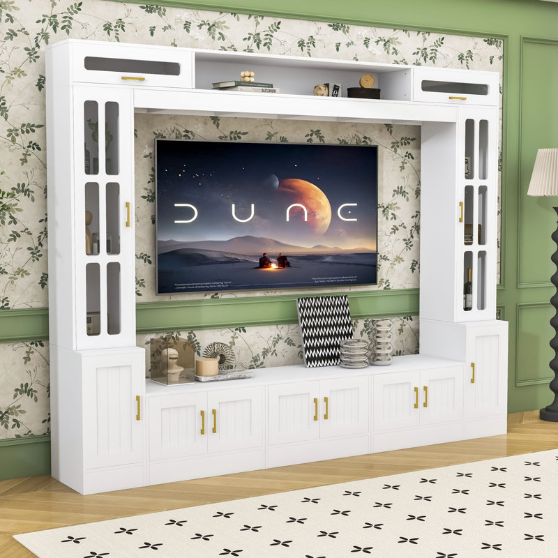 Meuble télé minimaliste - avec tablettes réglables et grand espace de rangement, Blanc