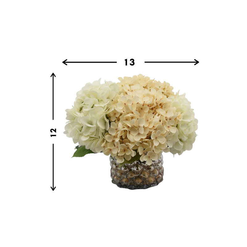 Mixed Hydrangeas In Mercury Glass Vase, Cream/White