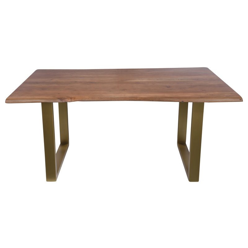 Tiara Acacia Solid Wood Top Metal Base Dining Table, Gold/Brown
