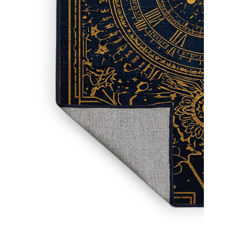 Machine Washable Collingswood New Years Modern & Contemporary Abstract Rug in Gray – Navy Binding, 2x3