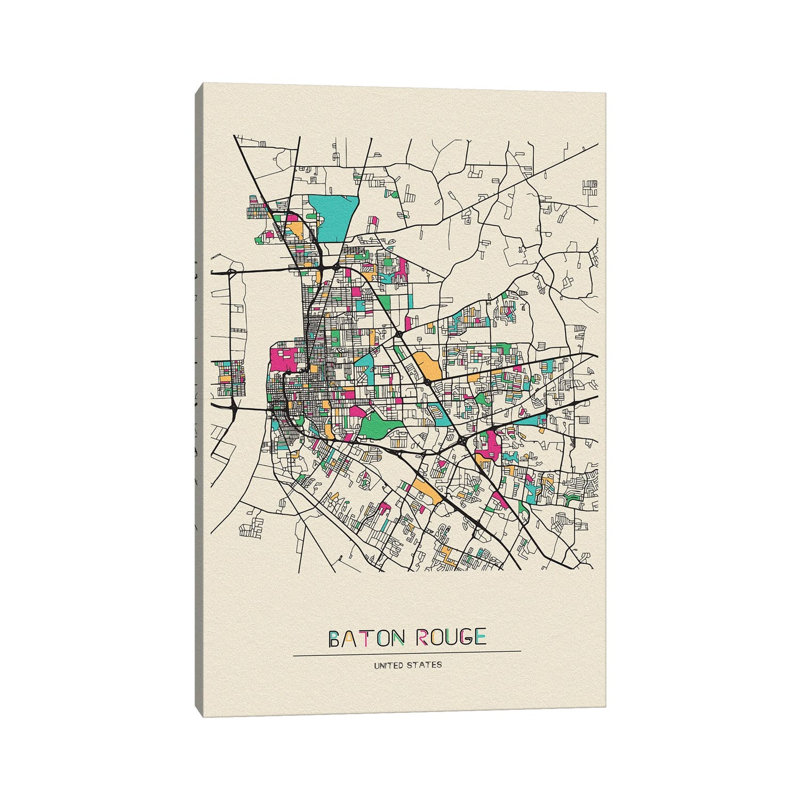 Baton Rouge, Louisiana Map by Ayse Deniz Akerman - Wrapped Canvas Print, 101.6 cm H x 66.04 cm W x 1.91 cm D