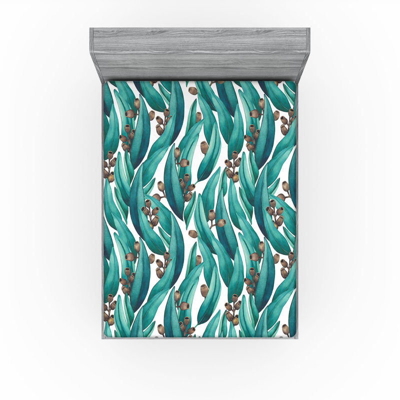 Drap-housse à motif floral Ambesonne, Bleu sarcelle, brun, blanc / floral, Drap-housse grand
