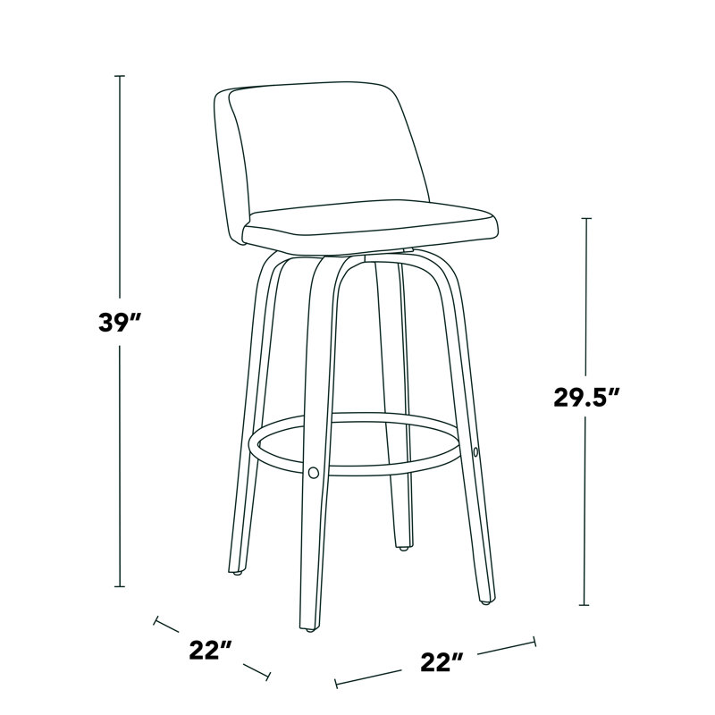 Tabourets de bar 30 po à hauteur fixe Thea avec pieds en bois cintré et repose-pieds rond Thea, Noyer / Chrome, Crème