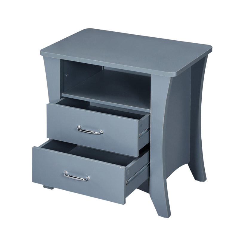 Table de chevet avec compartiment supérieur ouvert et 2 tiroirs