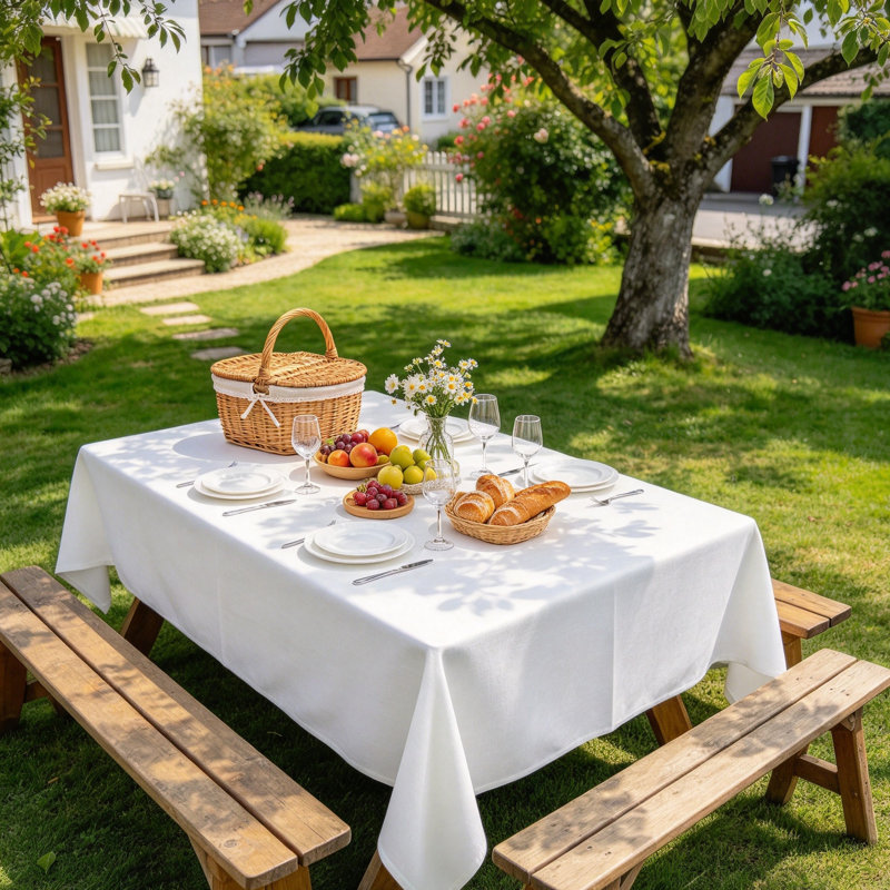 Elegant Faux Linen Wipeable Tablecloth - Water Resistant Dining Decor