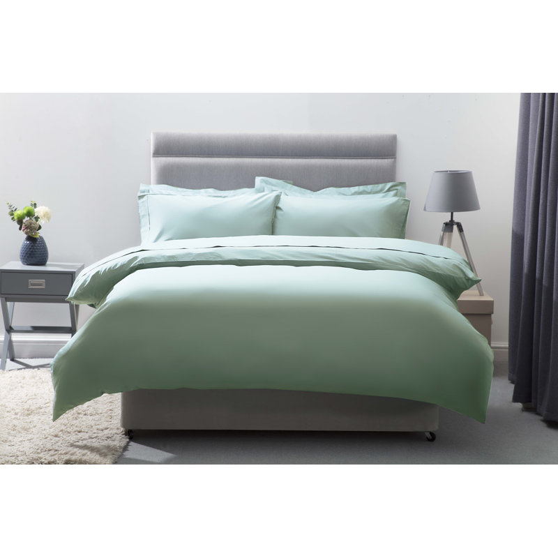 Cotton Solid Colour Duvet Cover Set with Pillowcases, Thyme, King Duvet Cover + 2 Standard Pillowcases
