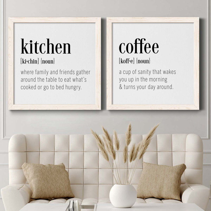 Kitchen Kitchen - Ensemble de 2 encadrements d'art textuel sur toile, H 31,5 po x l 63 po x P 1,5 po, Cadre blanc