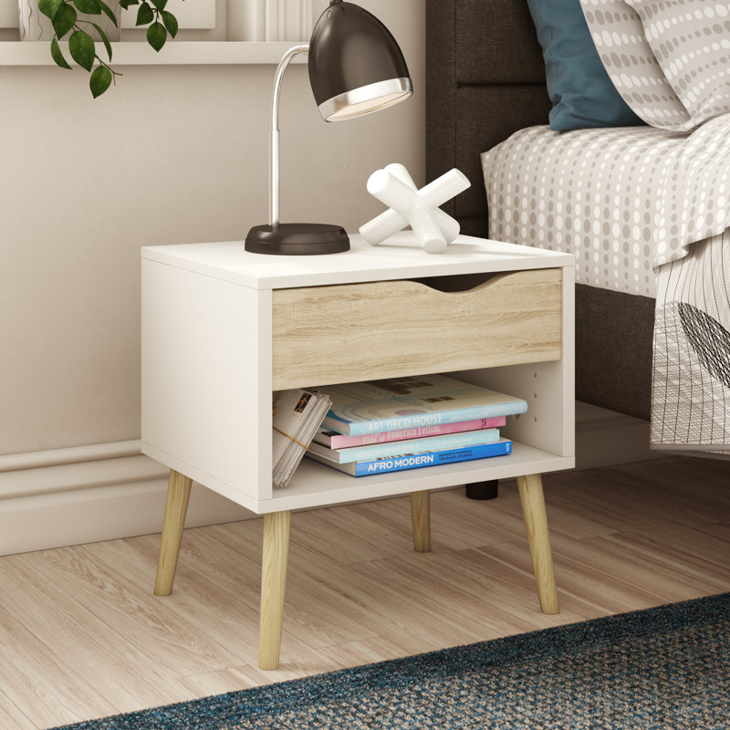 Havana 50.2cm W Manufactured Wood Bedside Table, White/Oak