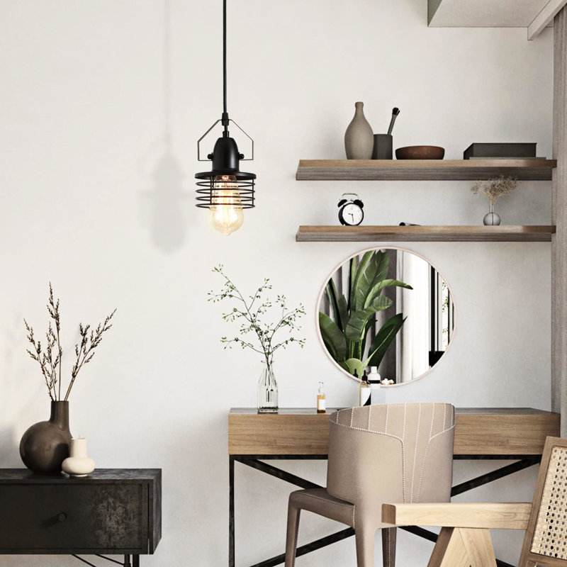 Luminaire industriel à cage métallique - Ampoule E26 rétro réglable à intensité variable illuminant votre chambre à coucher salon avec une touche de style noir mat classique
