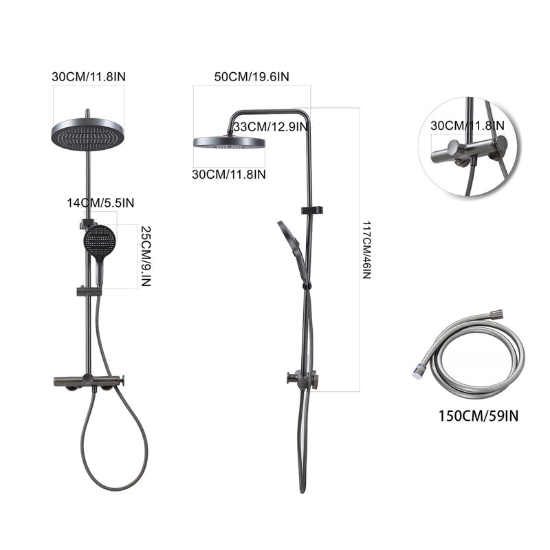 Wall-Mount Bathroom Piano-Key Panel Shower System Set