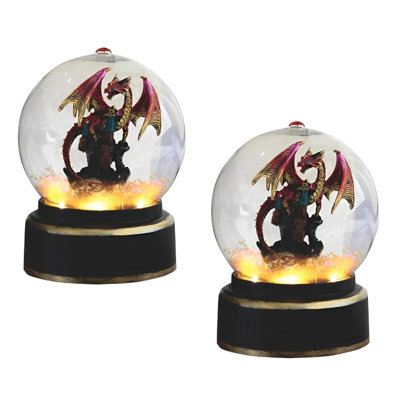 "Ensemble de 2 pièces" ICE ARMOUR H 7,5 "dragon rouge en forme de boule à neige pneumatique Décoration d'ornement Décoration de maison / chambre et idées de cadeaux parfaits pour la pendaison de crémaillère, les fêtes et les anniversaires