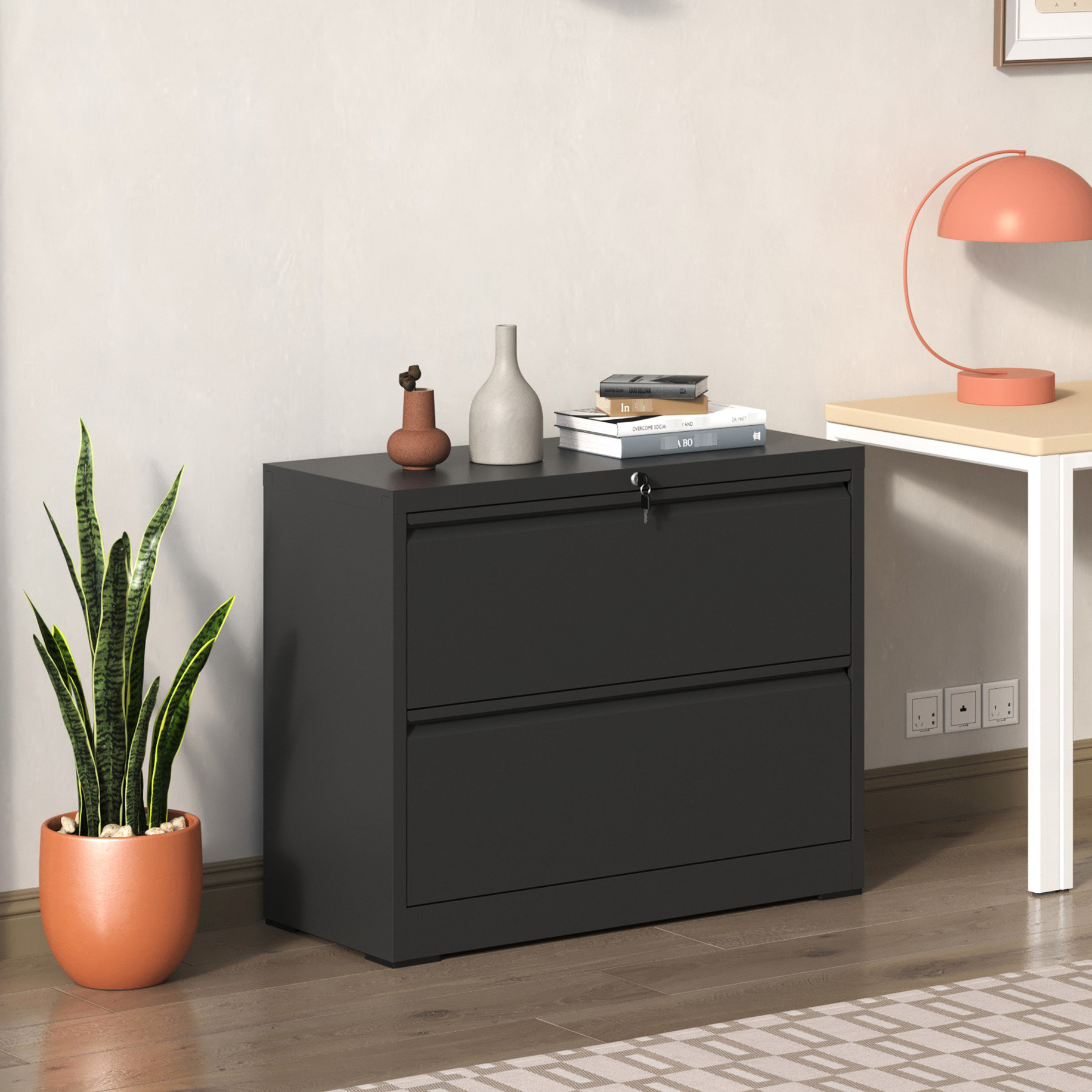 Inbox Zero 2 File Cabinet With Lock - Steel For Workspace, Quiet Drawer ...