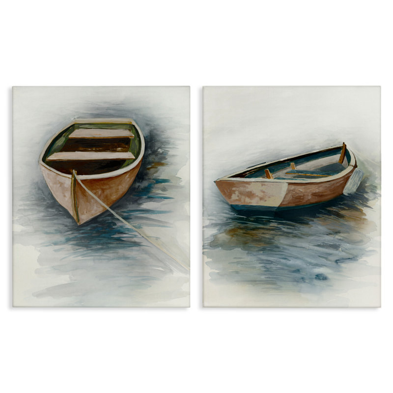 Ensemble de toile Tranquil Drifting Boat 2pc, design par Jacob Q, H 20 po x l 16 po