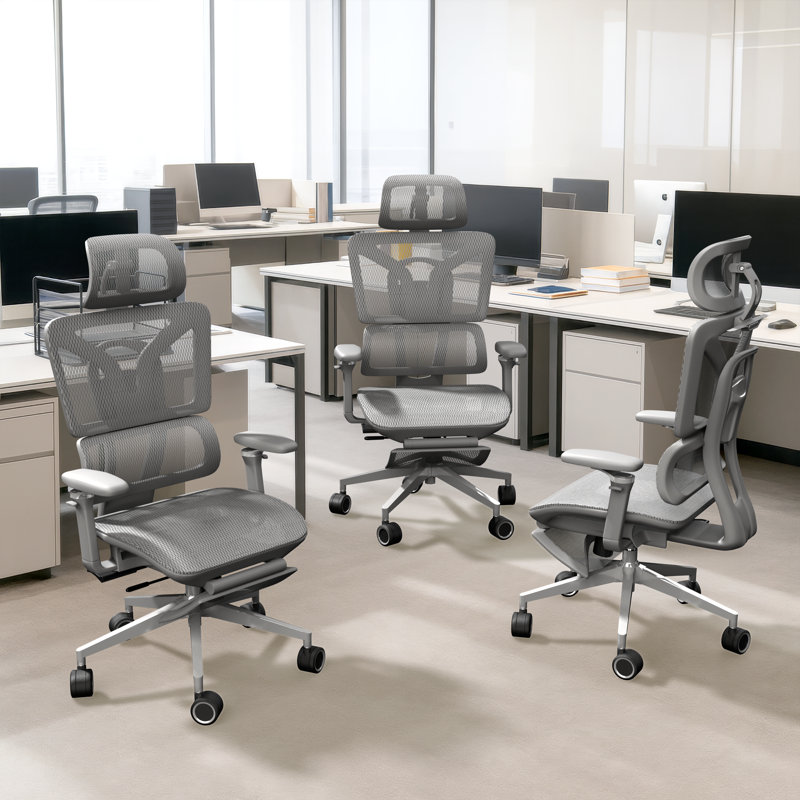 Chaise de bureau ergonomique avec accoudoirs 5d Profondeur de siège réglable et support lombaire adaptatif, Gris