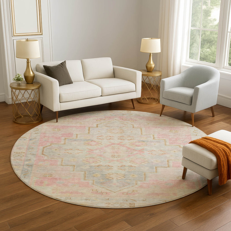 Premium Machine Washable Tara AMF1918 Border Rug, Round 8'