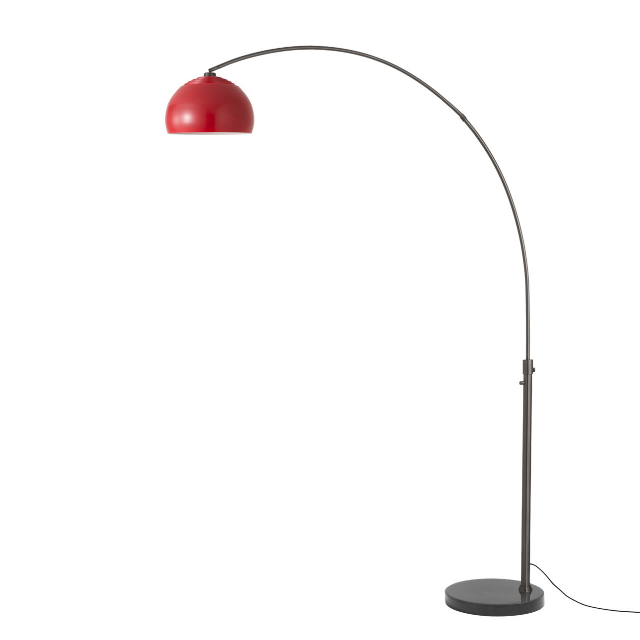 Half Dome 92" Arc Lamp - Black Nickel, Black Marble Base, Steel Half-Dome, Dimmable, Bulb Included, Crimson Red