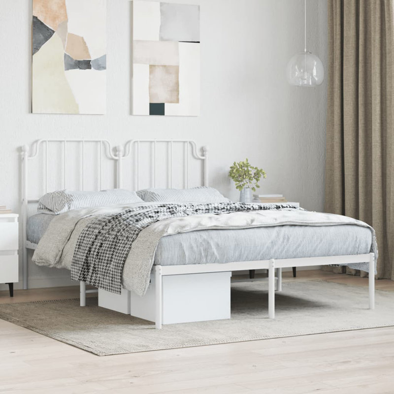 Chuckie SvidaXL Metal Bed Frame, Sturdy Steel, No Mattress, White, Full