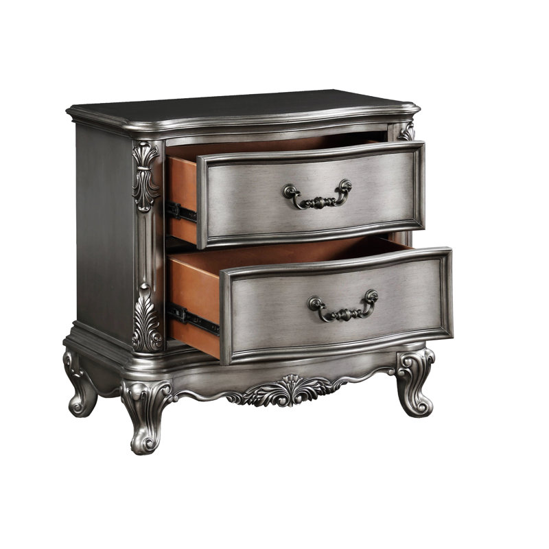 Table de chevet antique en platine, choix de décoration de chambre à coucher et résine, attrayante, l 30 po x H 18 po, table de chevet de luxe de 64 lb avec platine, élément décoratif, peuplier, fabrication élégante,
