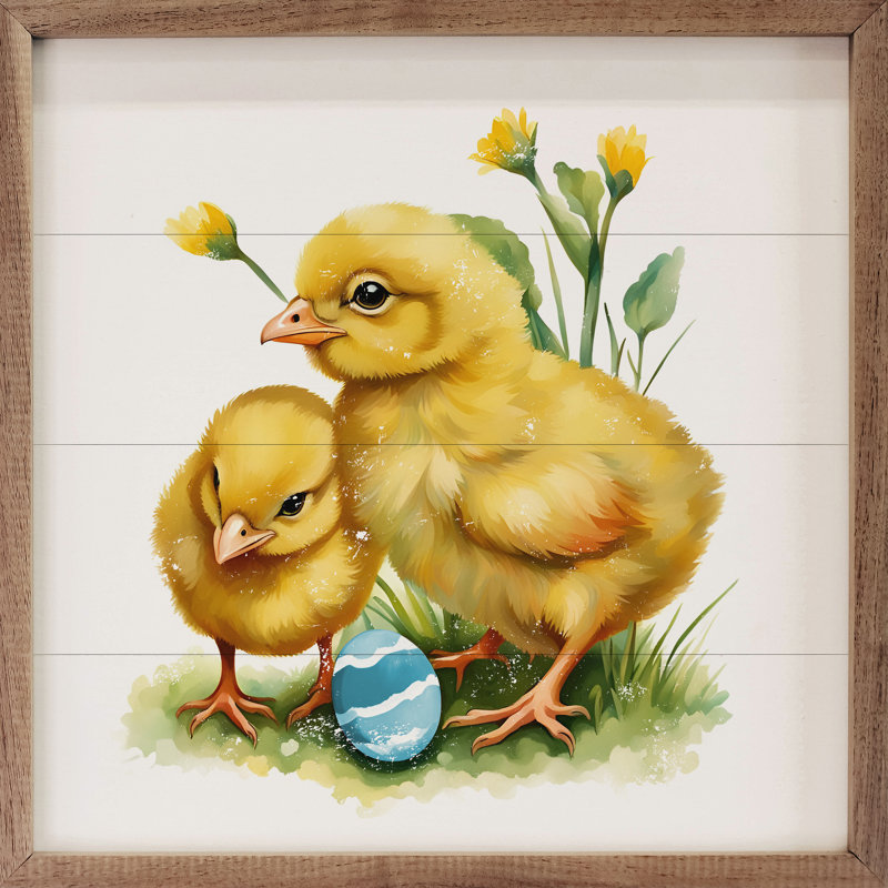 Poussins avec un œuf de Pâques blanc, H 16 po x l 16 po x P 1 po