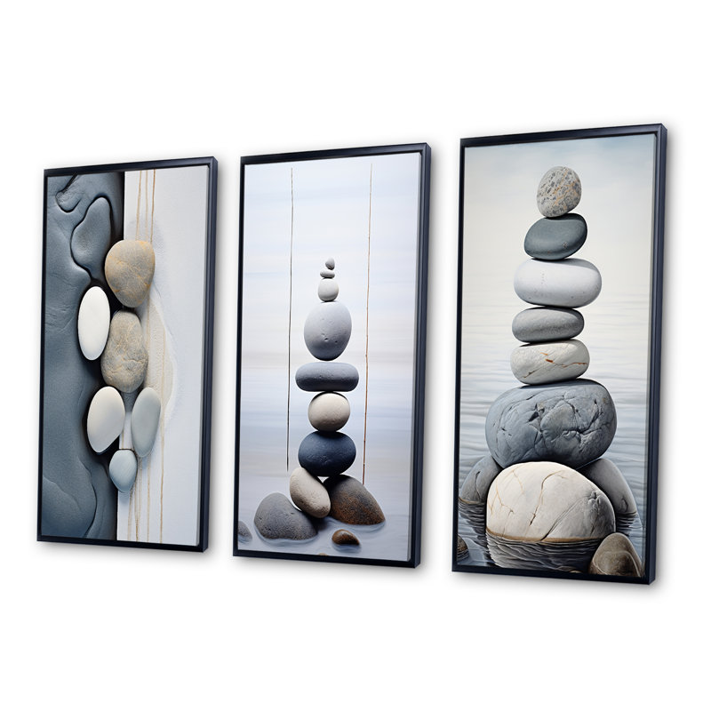 «Beach Photo Harmonic Balance», 3 pièces sur toile, Cadre noir, H 32 po x l 48 po