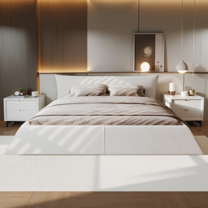 Lit plateforme tapissier grand format en velours - Tête de lit de forme spéciale avec structure et support en métal, capacité de 1000 lb, aucun sommier requis