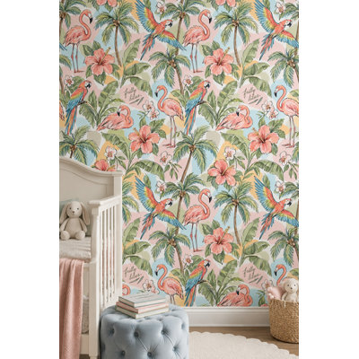 Flamingo And Parrot Wallpaper Tropical Watercolor Pattern