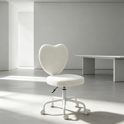 Love Heart Shaped Back Vanity Chair, Adjustable Height 360 Swivel Rolling Office Chair with Caster Wheels