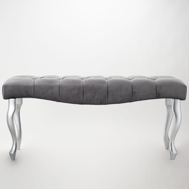 Jerez Velvet Upholstered Bench, H40 x W100 x D30cm, Grey/Silver