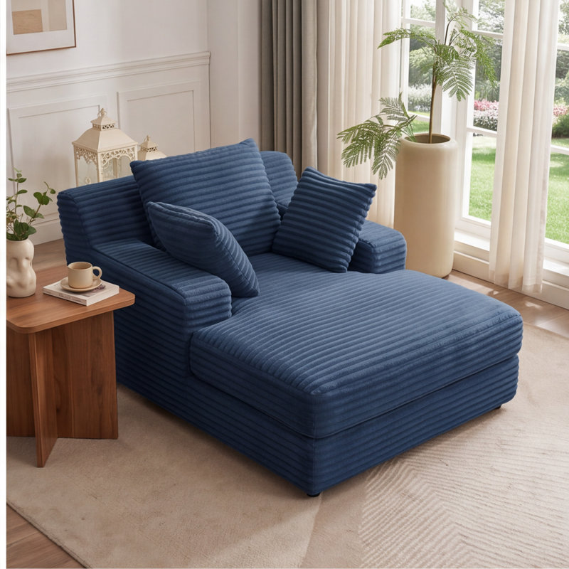 Chaise longue surdimensionnée en velours côtelé bleu, canapé d'intérieur moderne pour le salon, bureau - aucun assemblage requis