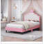 Lit simple princesse en cuir PU avec tête de lit capitonnée, rose et crème, parfait pour une chambre royale-1773577231