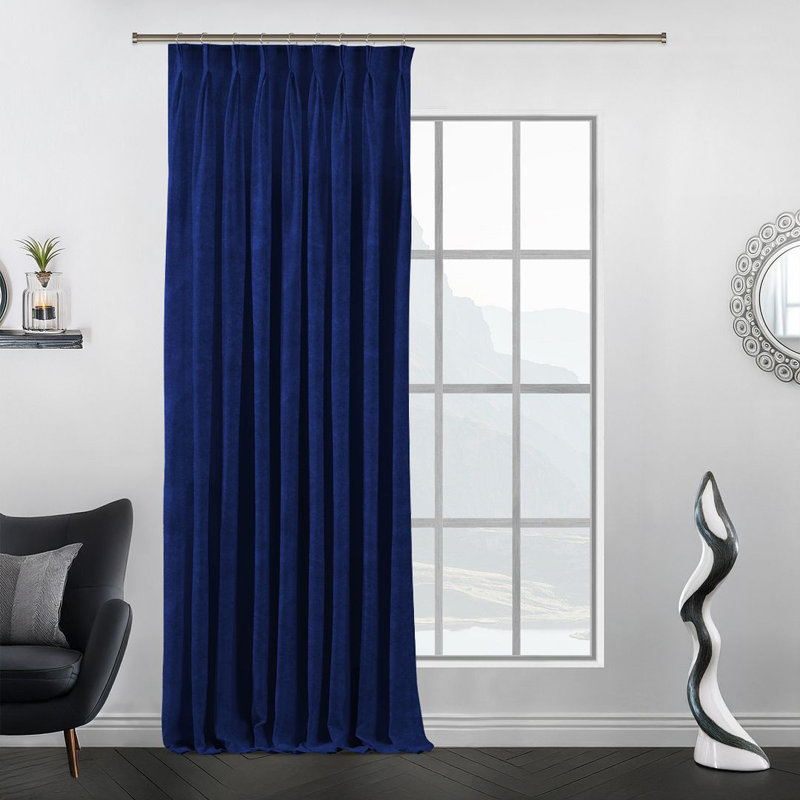 Luxury Pinch Pleat Curtain Panel - Single Drapery for Elegant Window Decor, 130cm Width x 200cm Drop, Prussian