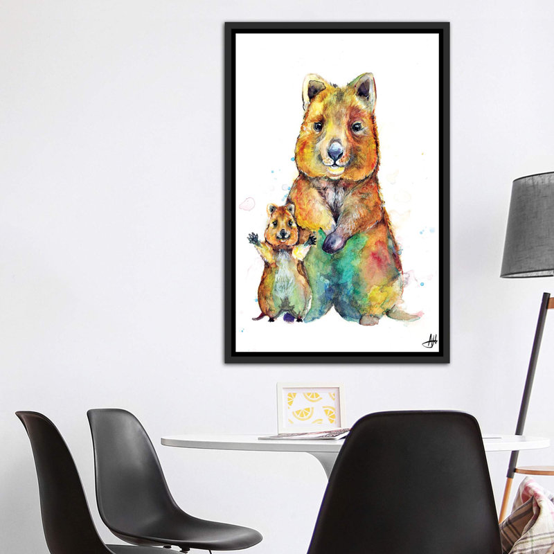Art encadré pour enfants Qwazy Quokkas, H 60 po x l 40po x P 1,5 po, Toile avec cadre noir patiné