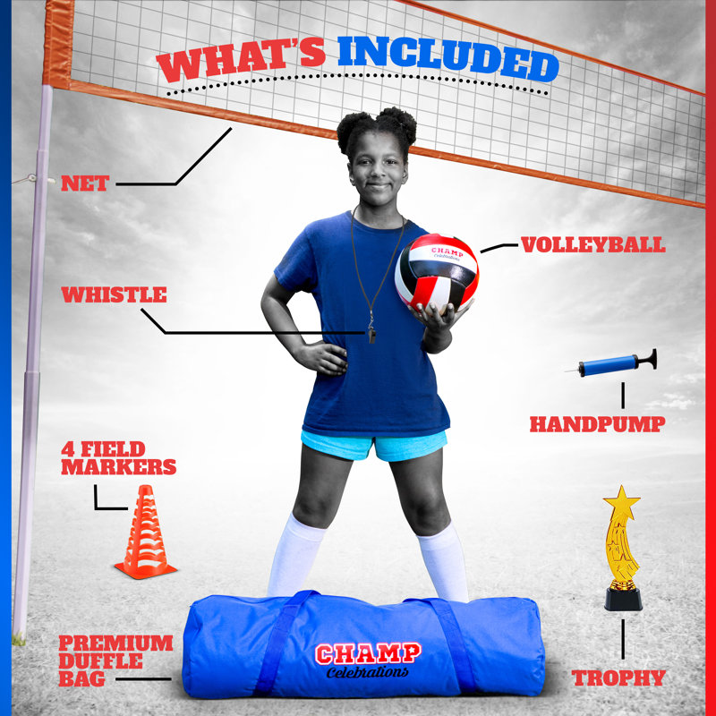 Ensemble de volleyball tout-en-un Machrus Champ Celebrations - Sac de sport pour enfants, filet de volleyball, terrain