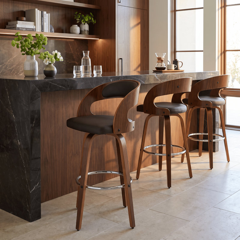 Tabouret de bar pivotant Pensacola, Noyer, Brun, Tabouret de comptoir (siège d'une hauteur de 26 p