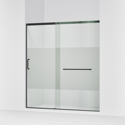 Sliding Shower Door, 75-1/2-In H X 68-1/4 - 71-5/8-In W, With Heavy 5/16-In Thick Crystal Clear Glass With Privacy Band