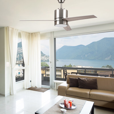 52''  3 - Blade LED Smart Ceiling Fan with Wall Control and Light Kit Included