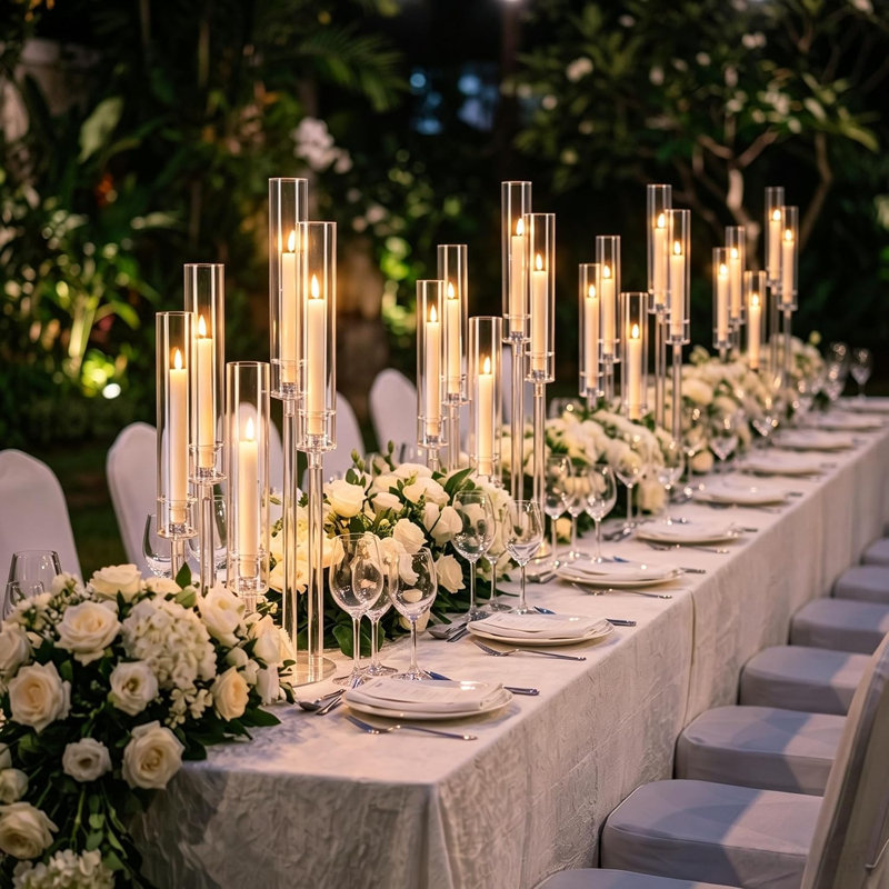10 centres de table candélabres en acrylique, 5 bougeoirs transparents à branches avec abat-jour amovible pour tables de réception de mariage