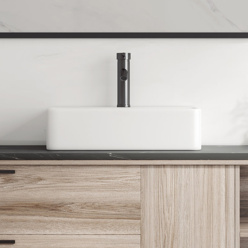 Turner 500mm x 420mm White Rectangular Wall Hung Bathroom Sink Basin with Overflow