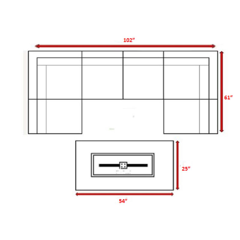 Ensemble de conversation modulaire 7 pièces avec foyer en métal et coussins Sunbrella Lsi, Marine