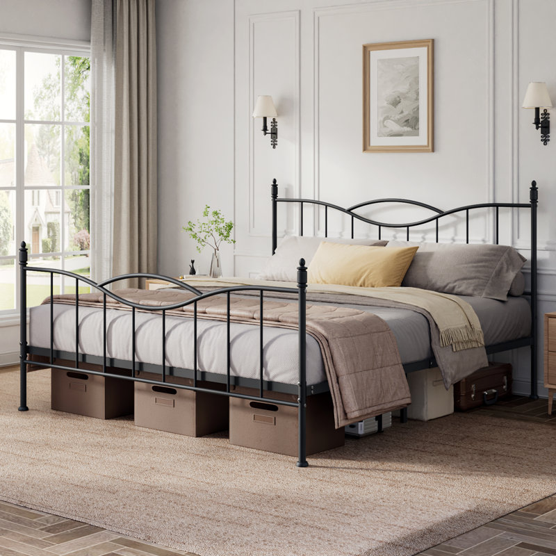 Bed Frame With Headboard,metal Platform Bed Frame Mattress Foundation With Footboard, KIng, Black