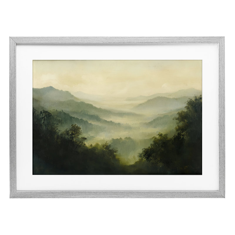 «Through The Haze Landscape», reproduction d'art sous verre encadrée par Petal Prints Design, H 14 po x l 20 po